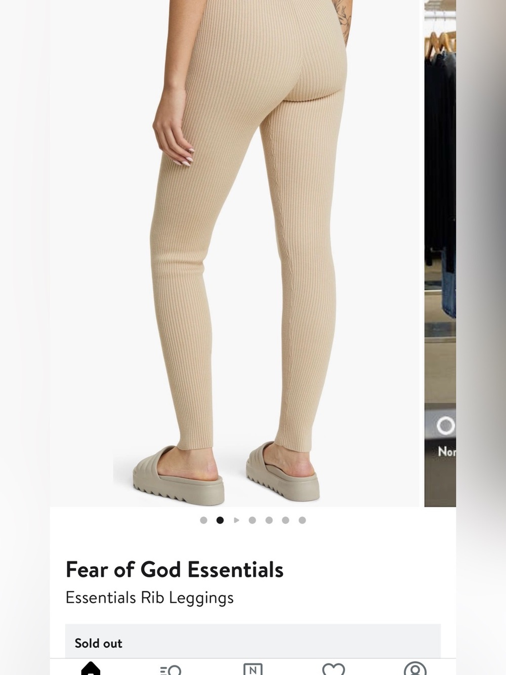 Essentials Fear of God Ribbed High-Rise Leggings in Beige - Picture 2 of 12